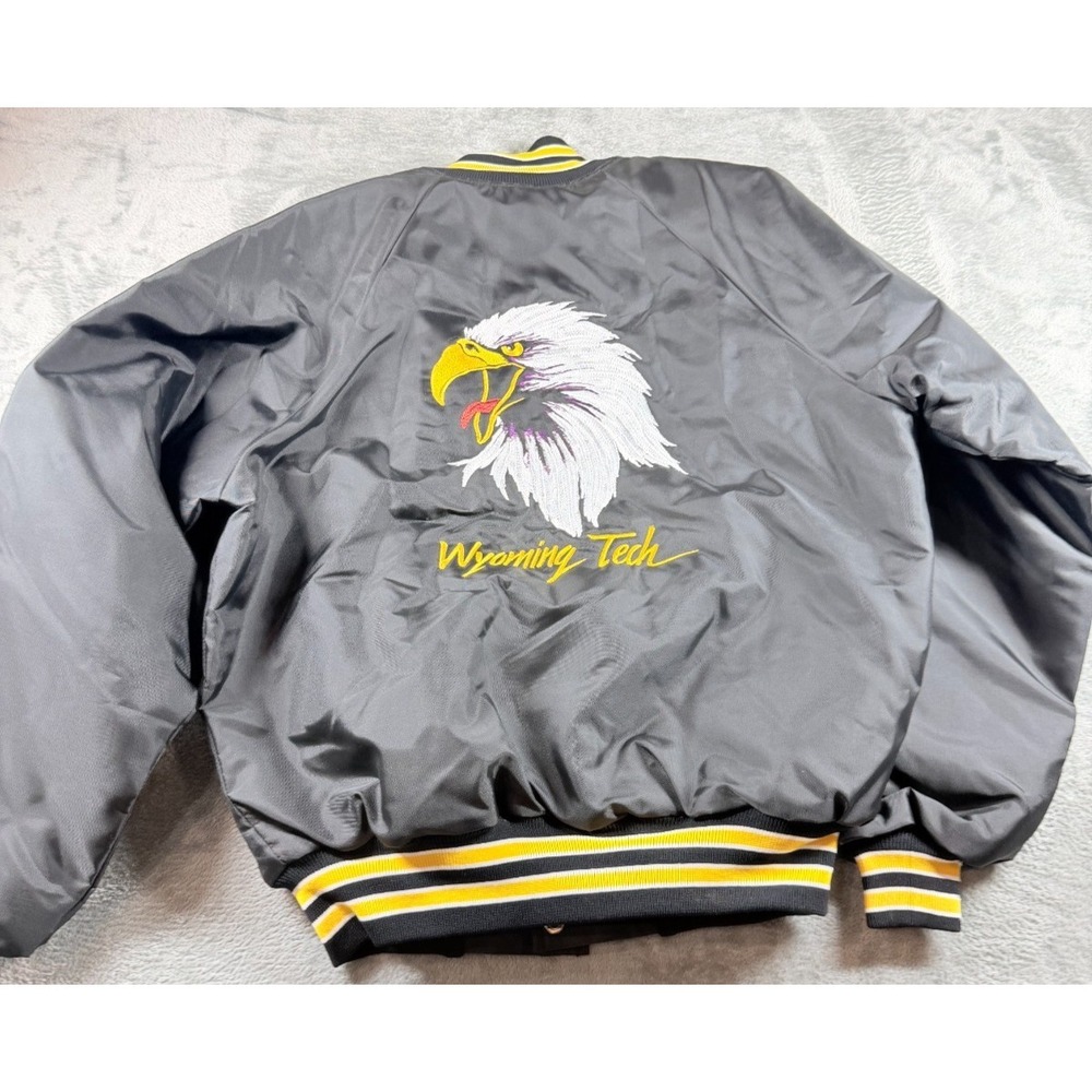 Vtg Wyoming Tech Satin Bomber Jacket Large Eagle Embroidered USA
